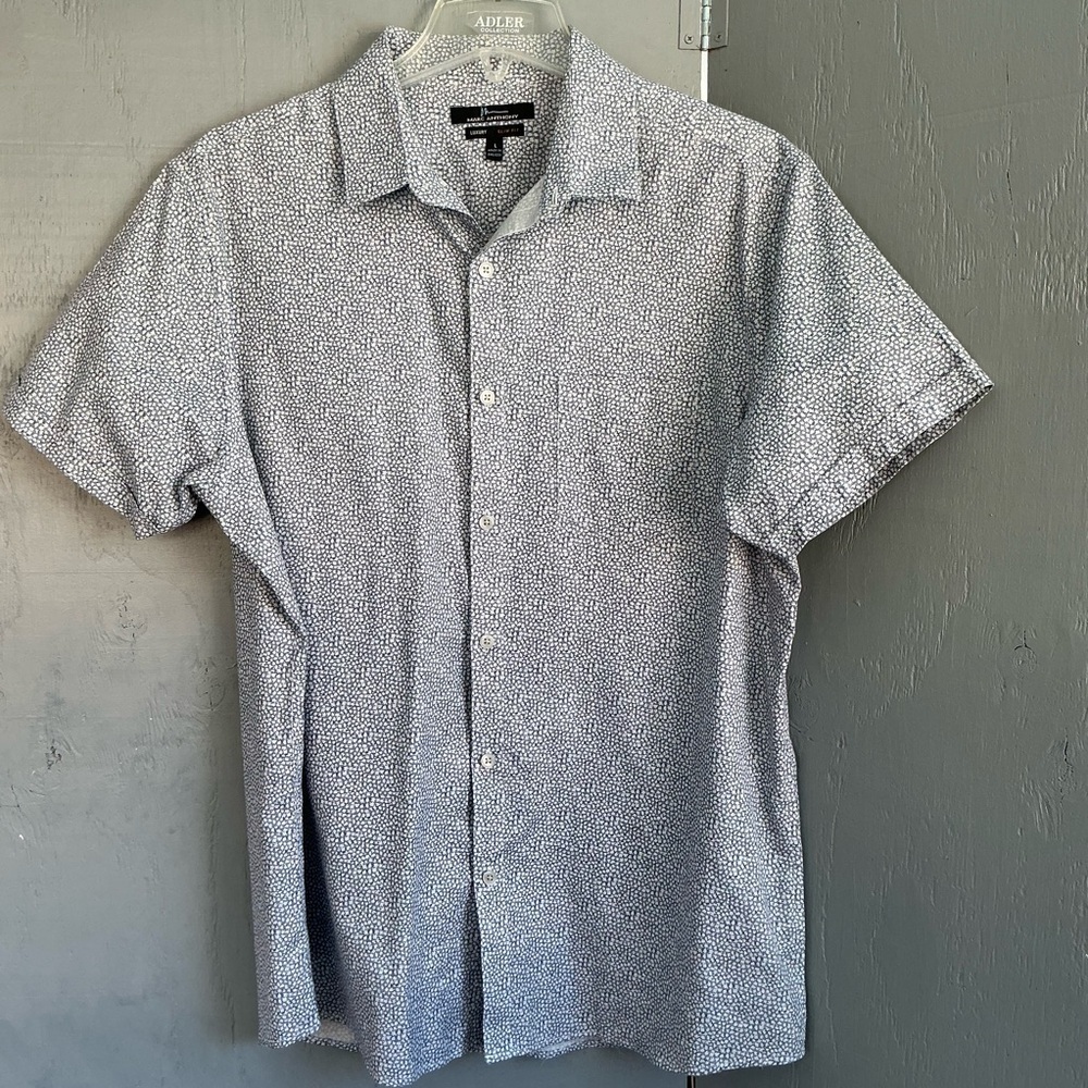 Marc Anthony Slim Fit Light Blue Blue Patterned Casual Button Down Shirt SZ L